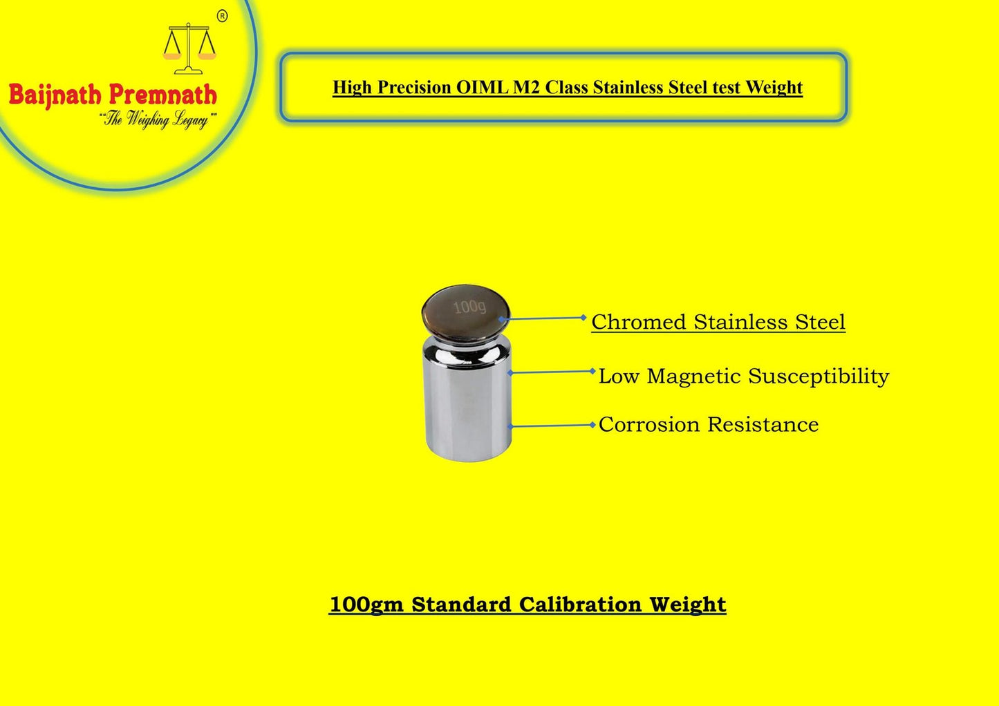 Baijnath Premnath 100g OIML M2 Class Stainless Steel Standard Test weight for Testing & Calibration with NABL Certificate, Precision 30mg with ABS container