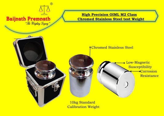Baijnath Premnath 10000g (10kg) OIML M2 Class Stainless Steel Test weight for Testing & Calibration with NABL Certificate, Precision 1600mg with Industrial Alloy Safety Case for handling