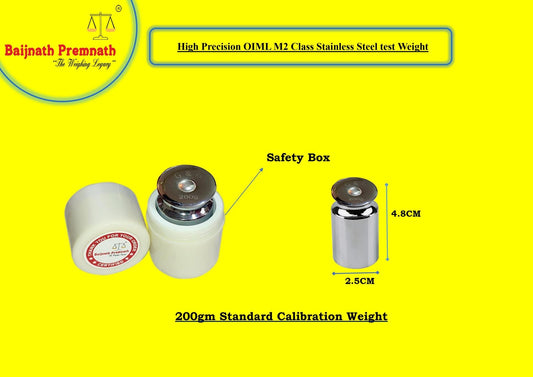 Baijnath Premnath 200g OIML M2 Class Stainless Steel Standard Test weight for Testing & Calibration with NABL Certificate, Precision 30mg with ABS container