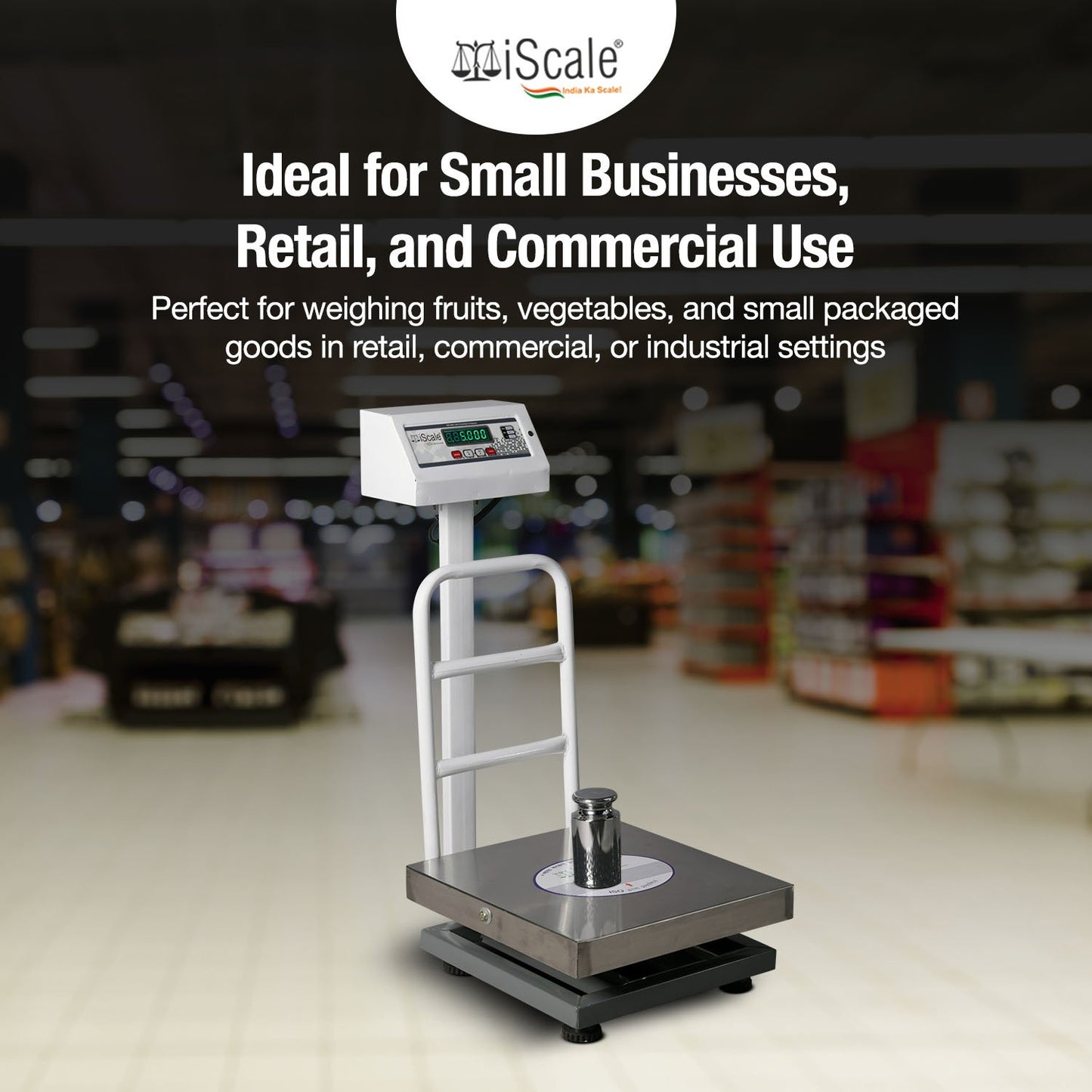iScale ISP-50S, 50kg x5g platform scale, 350x350mm SS Pan, Front & Back Green Display, Chargeable
