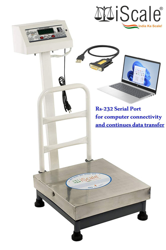 iScale ISP-100S-RS232, 100kg x 10g Accuracy,Electronic Weighing Scale with Front Back Double Display, SS Pan,16x16" with RS232 Serial port for computer connectivity & continues data transmission