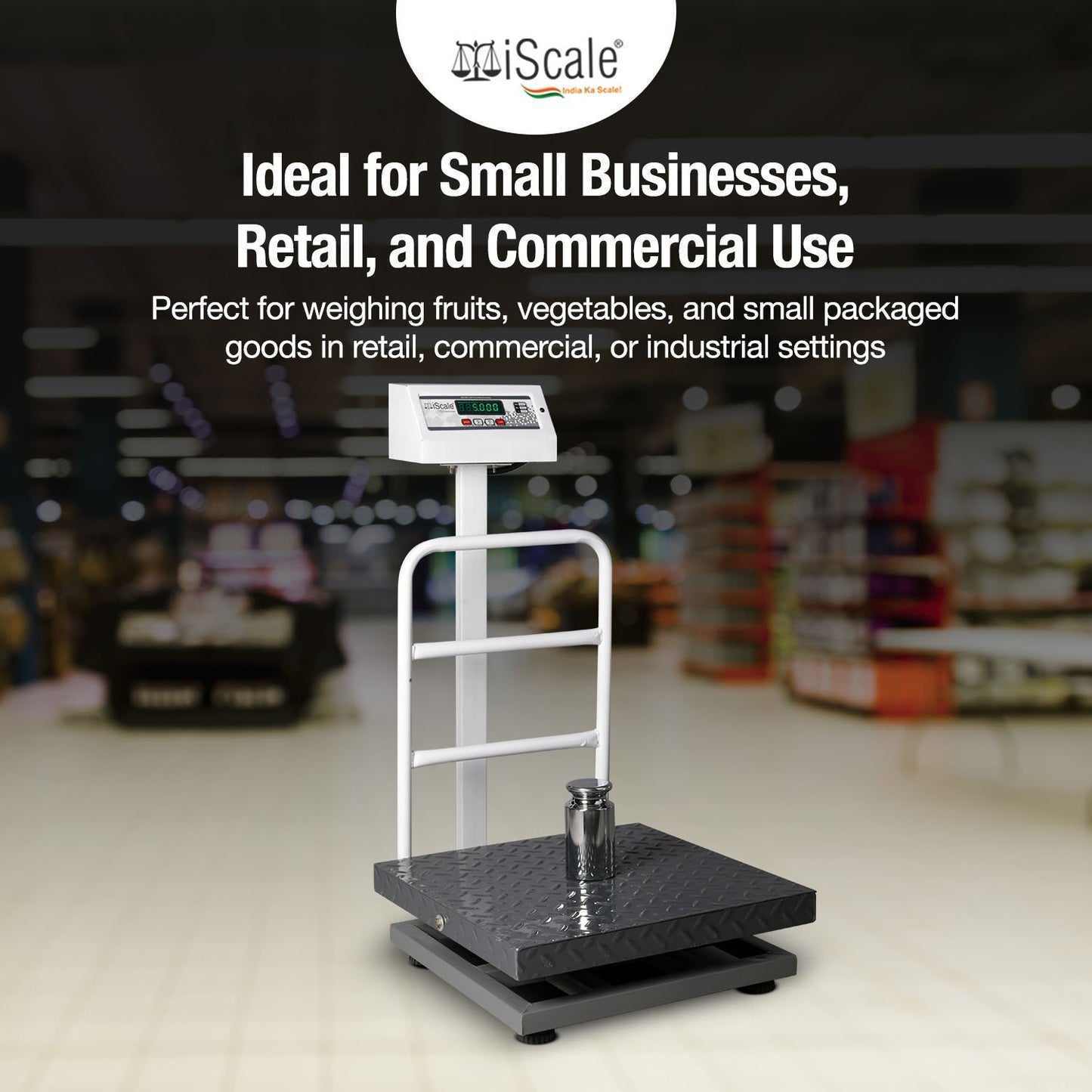 iScale ISP-150M, 150kg x 20g platform scale, 450x450mm MS Pan, Front & Back Green Display, Chargeable