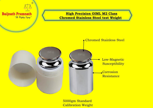 Baijnath Premnath 5000g (5kg) OIML M2 Class Stainless Steel Standard Test weight for Testing & Calibration with NABL Certificate, Precision 800mg with ABS container