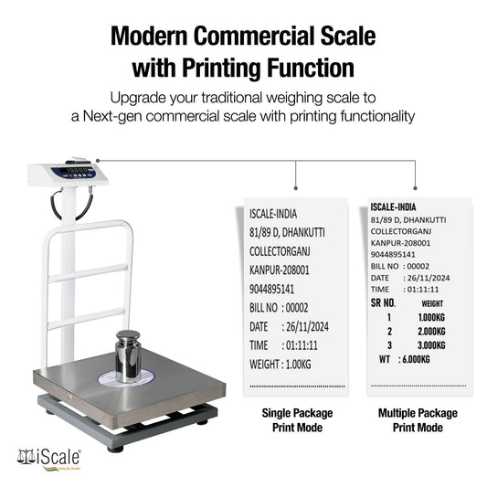 iScale P-50S: 50kg x 5g Commercial Scale with Weight Slip Printing by Built-in Thermal Printer, 350x350mm Stainless Steel Pan, Calibration Certificate Included