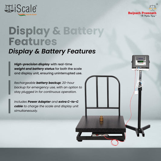 iScale W-500m Wireless Weighing Scale 500kg, 50g Accuracy | 600x600mm MS Platform | PC & Android App | Industrial & Commercial Use