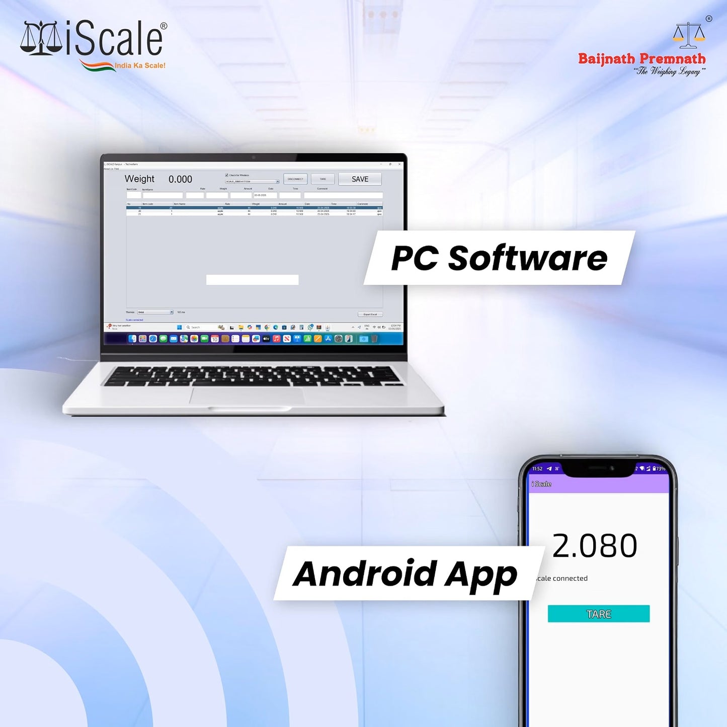 iScale W-150m Wireless Weighing Scale 150kg, 20g Accuracy | 450x450mm MS Platform | PC & Android App | OIML & ISO Certified | Maintenance-Free Weight Machine for Shop, Industrial & Commercial Use