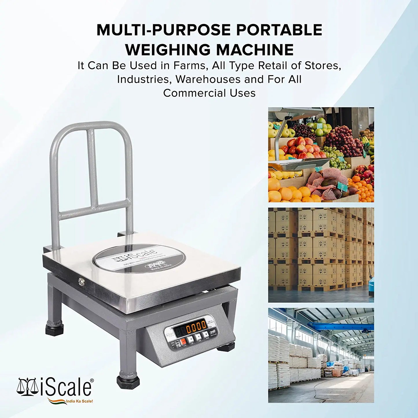 iScale i-20, 50kg x 5g commercial portable scale with stamp & certificate, 300x300mm SS Pan, Front & Back Red Display, Chargeable