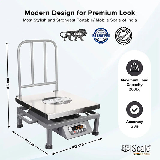 iScale S-22, 200kg x 20g Smart Bluetooth Scale | Stamp & Certificate | 400x400mm SS Pan | Free Android & Windows Weight Recording App | Front & Back Red Display