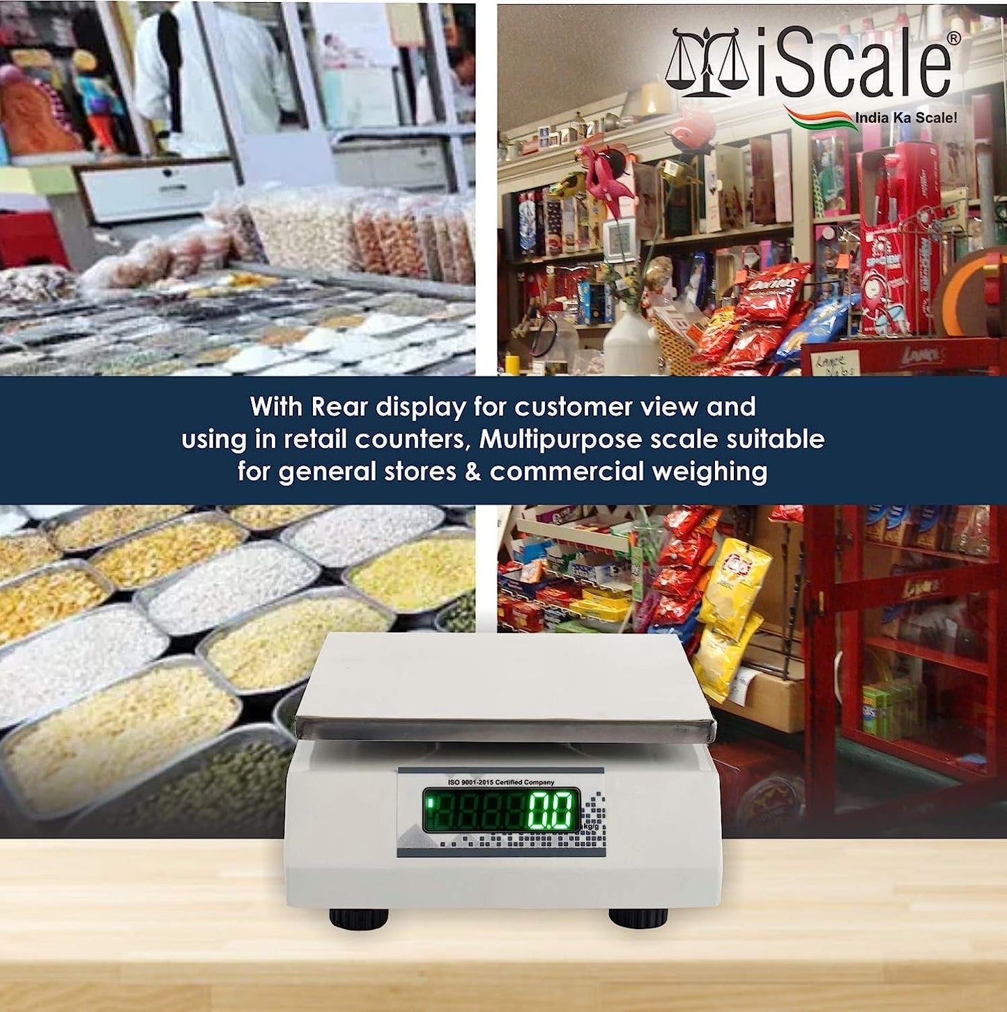 iScale IST-30F 30kg x 1g, Premium Digital Scale with Front & back Display, SS Pan, 10x12" for Shop, Factory and Commercial Purposes with RS232 Serial port for computer connectivity & data transfer