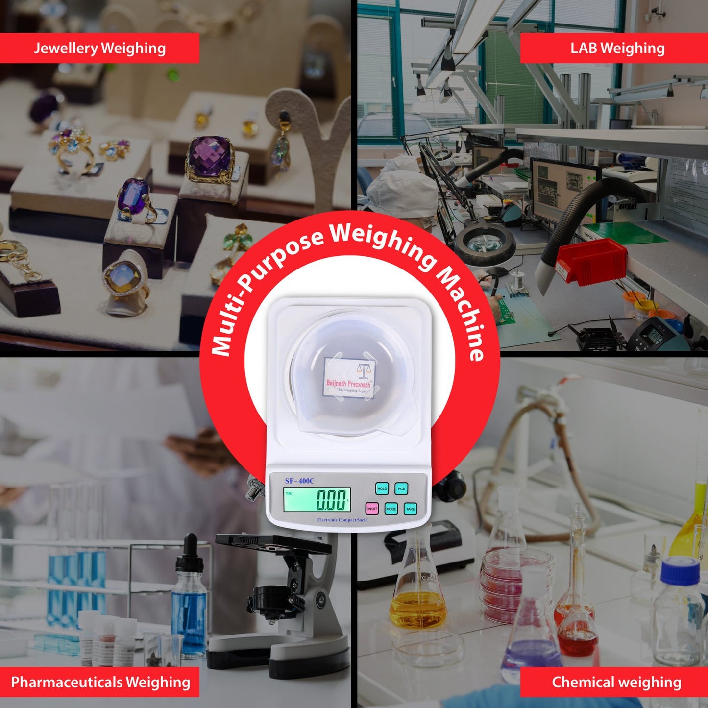 Baijnath Premnath Digital 500gm x 10mg (0.01g) Jewelry Weighing Scale with Wind Shield & Power Cord for Laboratories and Research Purpose(Not A Legal Scale for Commercial use)
