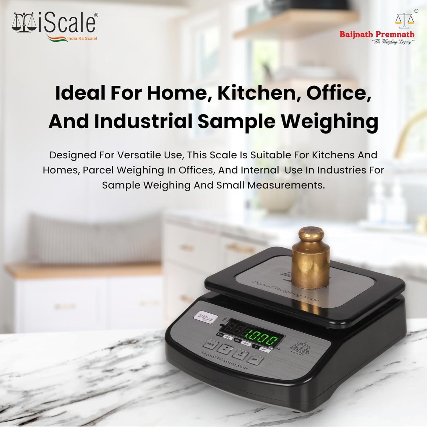 iScale Go-Lite Pro, 30kg x 1g, Small pan size 21.5x16.5cm, Front & Back Green Display, Rechargeable