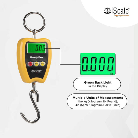 iScale Handy Pro 200kg x 50g Digital Portable Hanging Weighing Scale with Stainless Steel Hook for Industries, Cylinder, Fishing and Multipurpose Domestic Weighing Use(Not A Legal Scale for Commercial use)