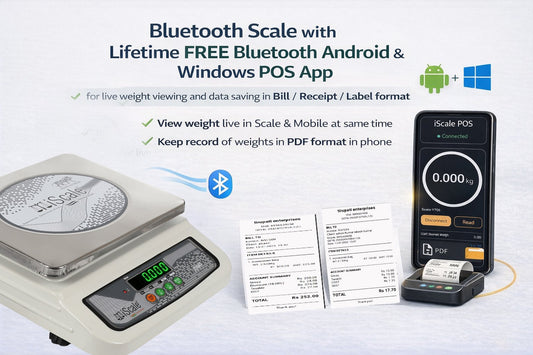 iScale i-06 Bluetooth Weighing Scale | 30kg × 1g | Front & Back Double Display Green| Free Easy to use Android/Pc App for Quick Billing | MS body & pan 10×12 inch | Kirana Shop, Kitchen and Commercial Purposes with Certificate