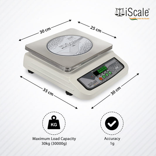 iScale S-06 30kg x 1g Smart Bluetooth Scale | Stamp & Certificate | 250x300mm SS Pan | Free Android & Windows Weight Recording App | Front & Back Green Display