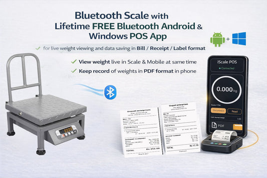 iScale i-21 Bluetooth Platform Scale | 100kg× 10g | MS Pan size 300x300mm | Front & Back Red Display | Free Android/Pc App Billing | For Commercial & Industrial Use
