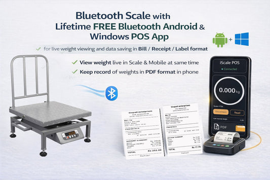 iScale i-23 Bluetooth Platform Scale | 150kg× 20g | MS Pan size 400x400mm | Front & Back Red Display | Free Android/Pc App Billing | For Commercial & Industrial Use