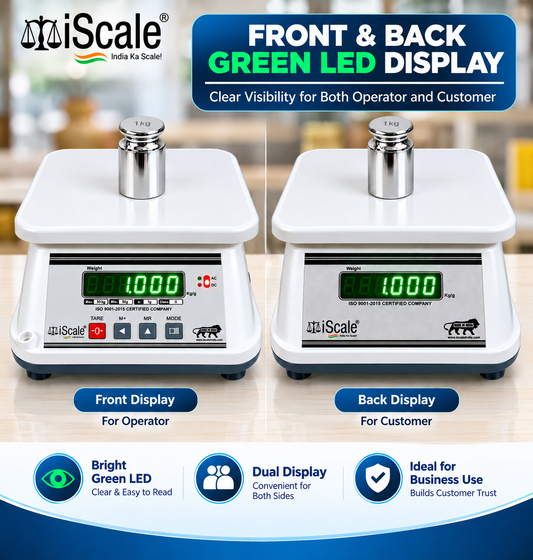 iScale i-09, 30kg x 1g with Stamp & Certificate, Also Useful for 5-10kg Weighing, 18x22cm, ABS Rust & Moisture Proof Body, Digital Weighing Scale for Kitchen, Shop & Industry