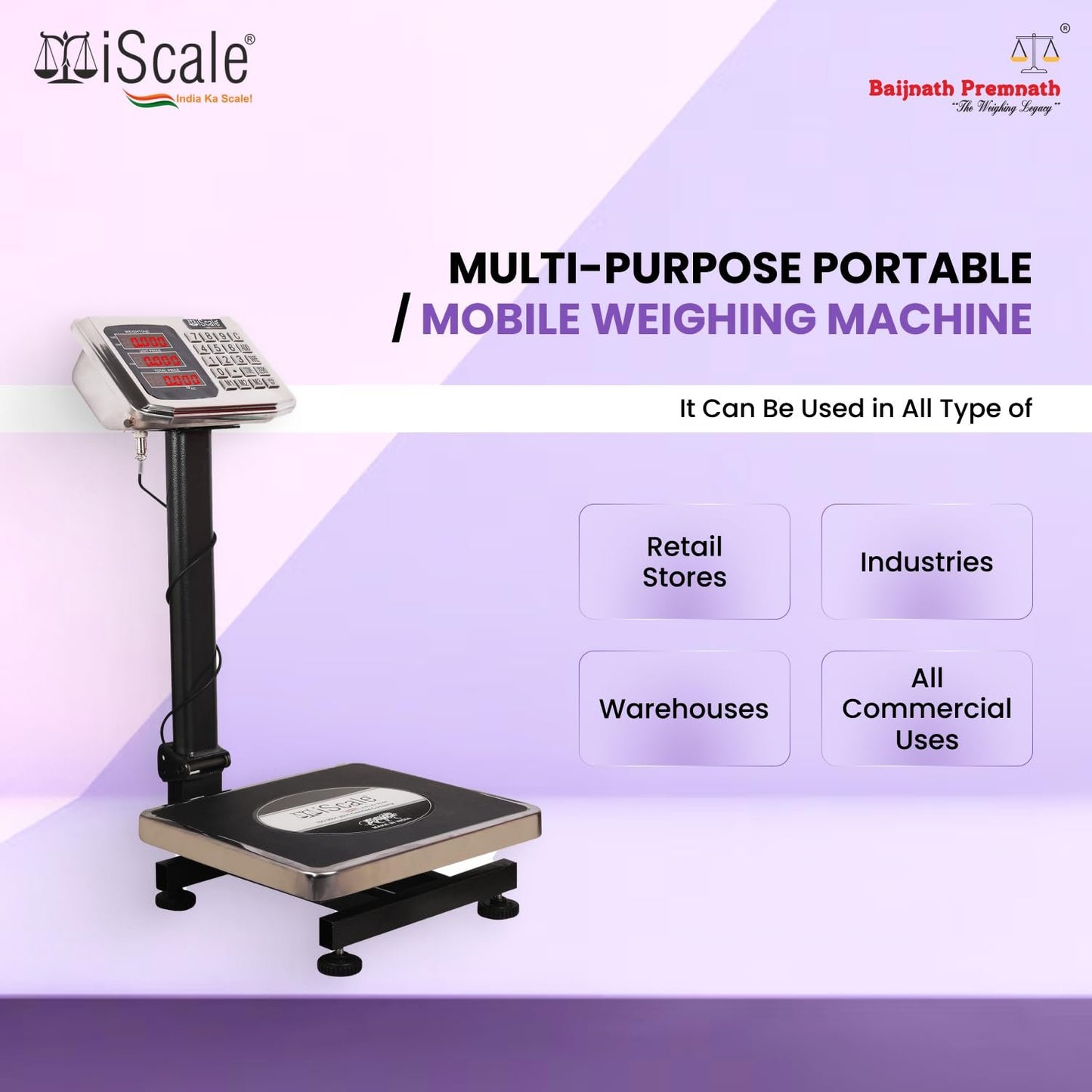 iScale i-10: 50kg x 5g Commercial Price Computing scale with stamp & certificate 20x30cm SS PanFront & Pole Red Display, Rechargeable