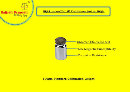 Baijnath Premnath 100g OIML M2 Class Stainless Steel Standard Test weight for Testing & Calibration with NABL Certificate, Precision 30mg with ABS container