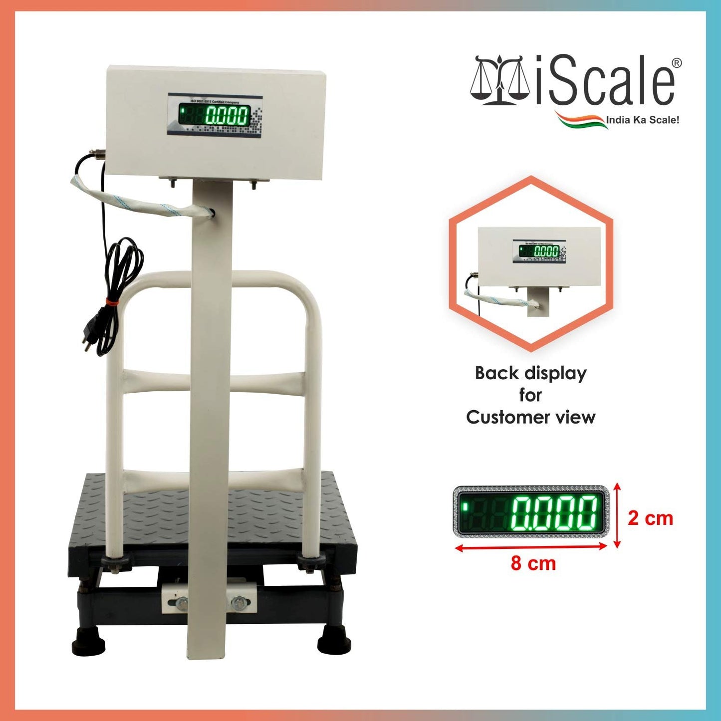 iScale ISP-100M Capacity 100kg x 10g Accuracy,Electronic Weighing Scale with Front Back Double Display, MS Pan,16x16" with RS232 Serial port for computer connectivity & continues data transmission
