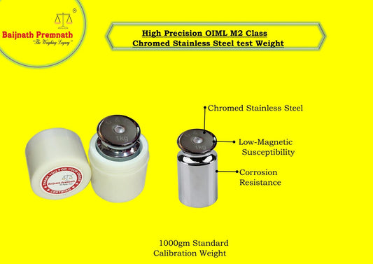 Baijnath Premnath 1000g (1kg) OIML M2 Class Stainless Steel Standard Test weight for Testing & Calibration with NABL Certificate, Precision 160mg with ABS container