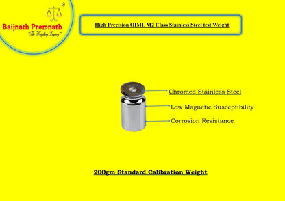 Baijnath Premnath 200g OIML M2 Class Stainless Steel Standard Test weight for Testing & Calibration with NABL Certificate, Precision 30mg with ABS container