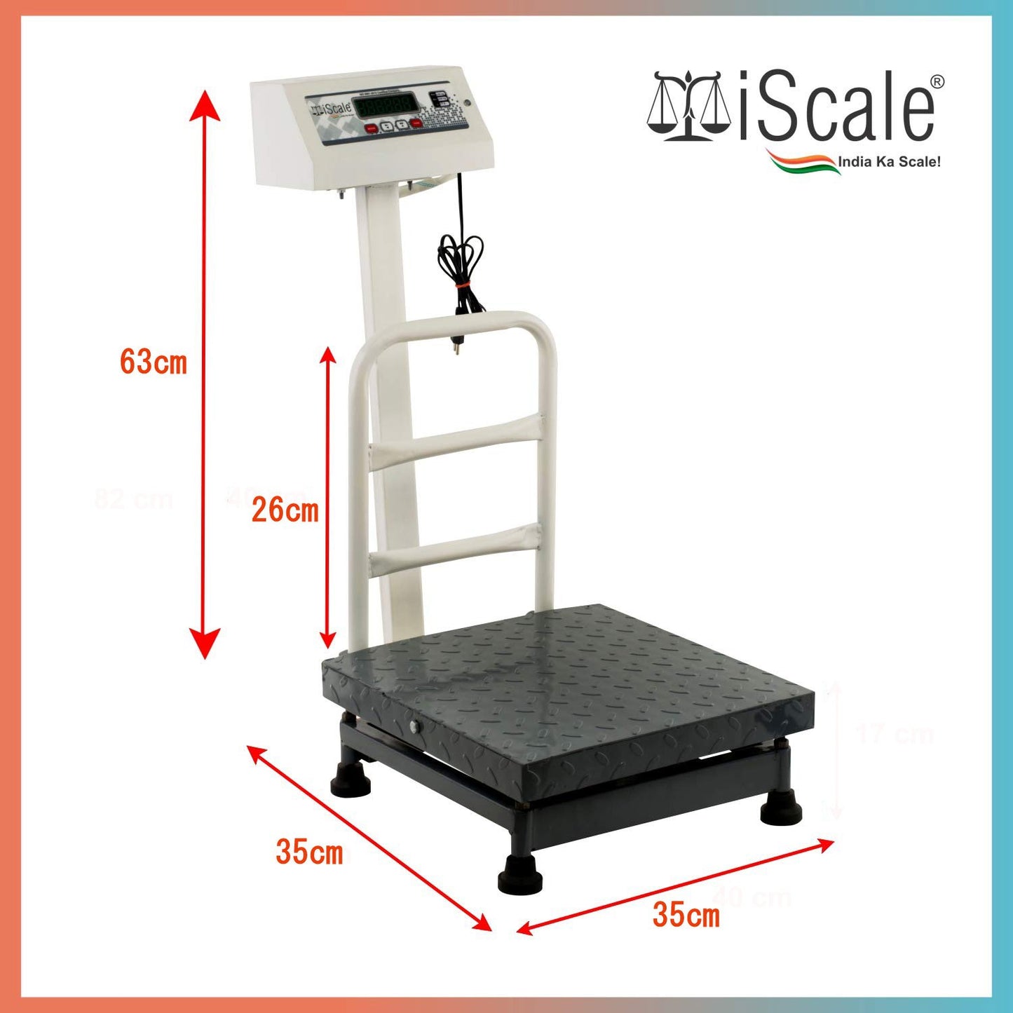 iScale ISP-50M, 50kg x5g platform scale, 350x350mm MS Pan, Front & Back Green Display, Chargeable