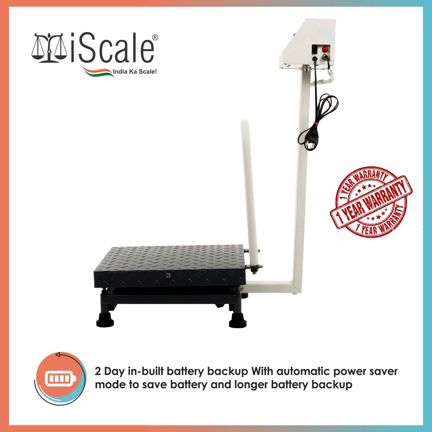 iScale ISP-50M, 50kg x5g platform scale, 350x350mm MS Pan, Front & Back Green Display, Chargeable