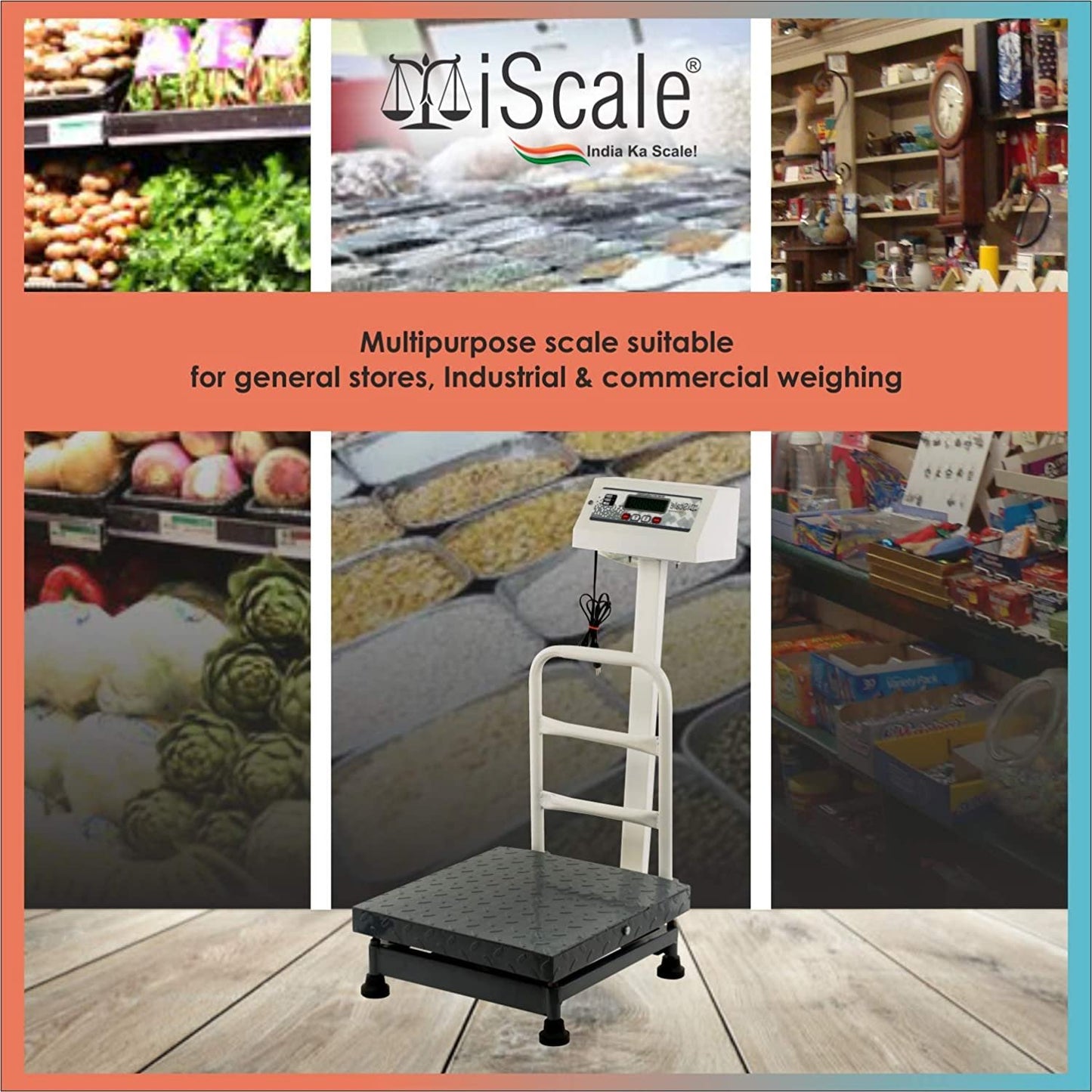 iScale ISP-50M, 50kg x5g platform scale, 350x350mm MS Pan, Front & Back Green Display, Chargeable