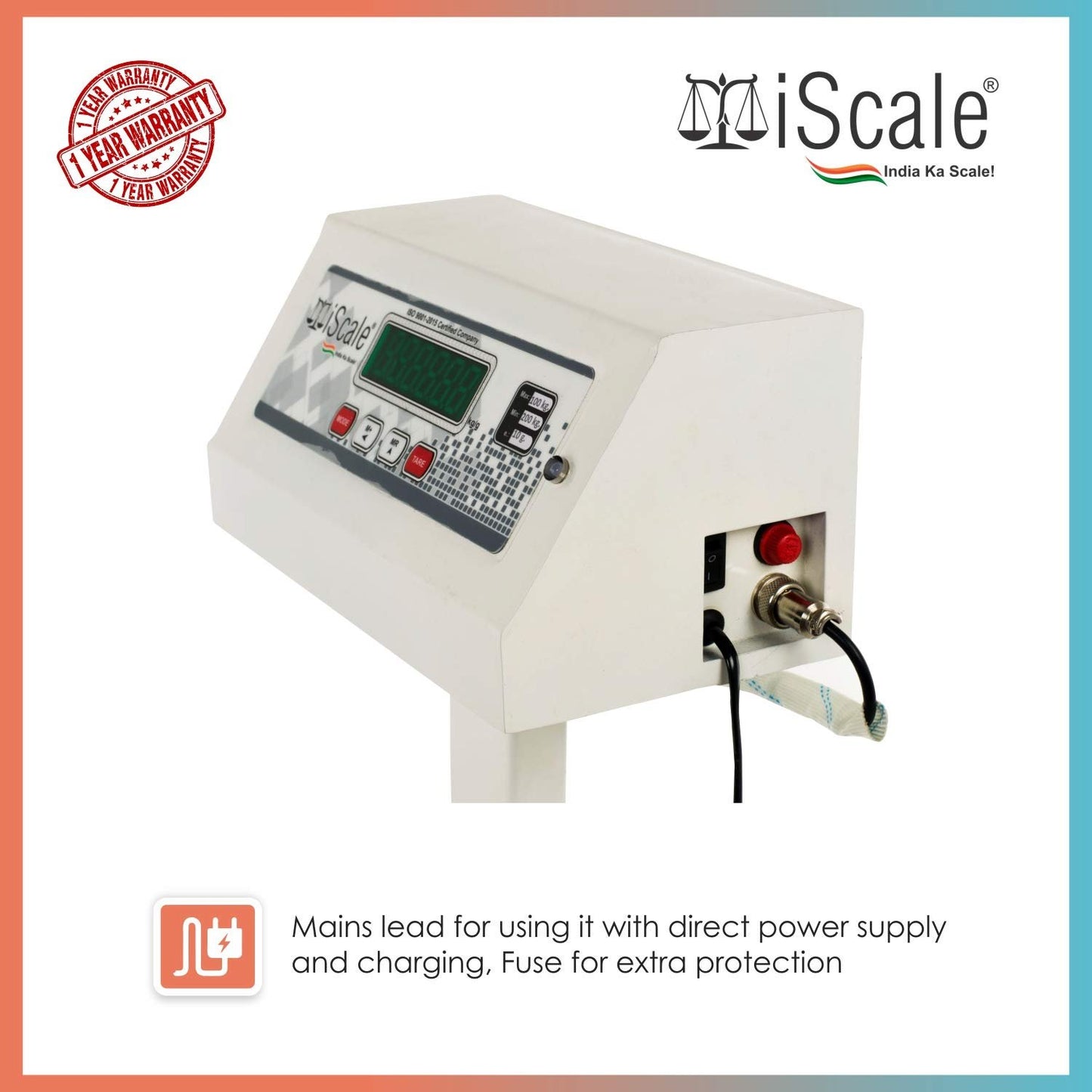 iScale ISP-100S-RS232, 100kg x 10g Accuracy,Electronic Weighing Scale with Front Back Double Display, SS Pan,16x16" with RS232 Serial port for computer connectivity & continues data transmission