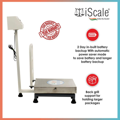 iScale ISP-100S-RS232, 100kg x 10g Accuracy,Electronic Weighing Scale with Front Back Double Display, SS Pan,16x16" with RS232 Serial port for computer connectivity & continues data transmission
