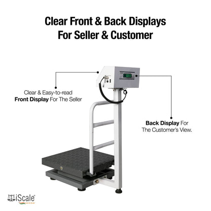 iScale ISP-100M, 100kg x 10g platform scale, 400x400mm MS Pan, Front & Back Green Display, Chargeable