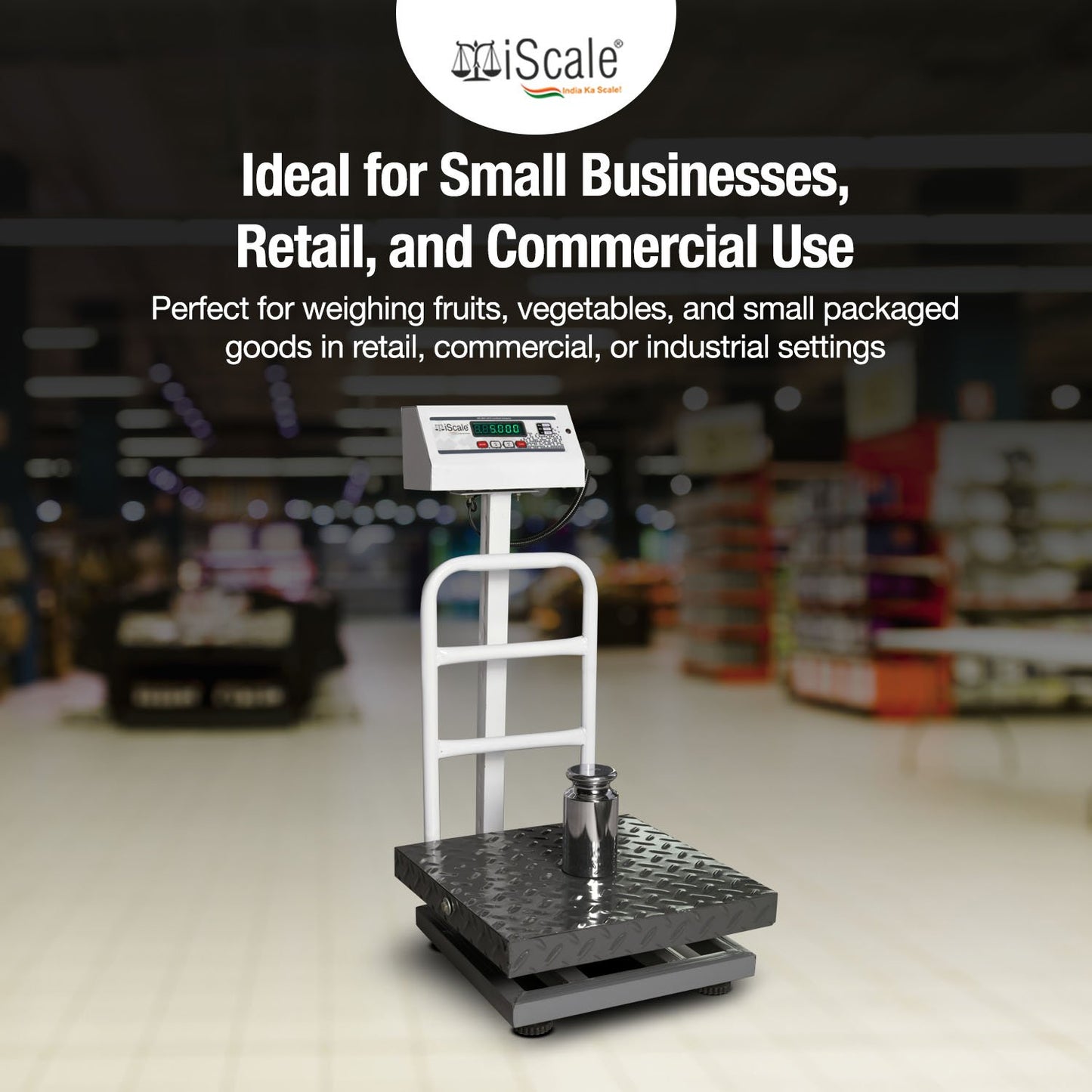 iScale ISP-100M, 100kg x 10g platform scale, 400x400mm MS Pan, Front & Back Green Display, Chargeable