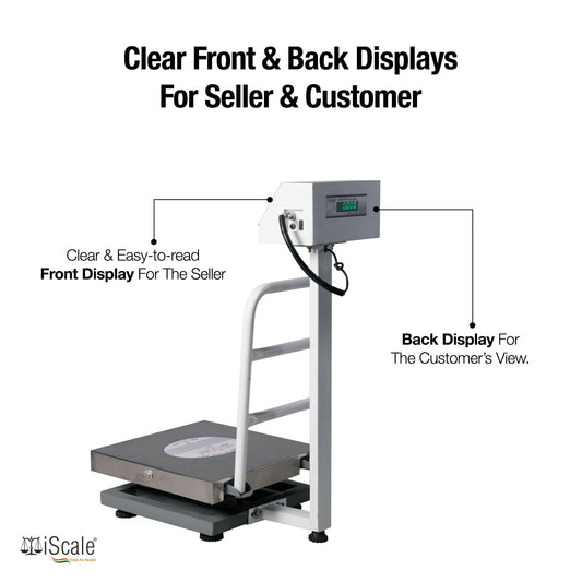 iScale ISP-100S, 100kg x 10g platform scale, 400x400mm SS Pan, Front & Back Green Display, Chargeable