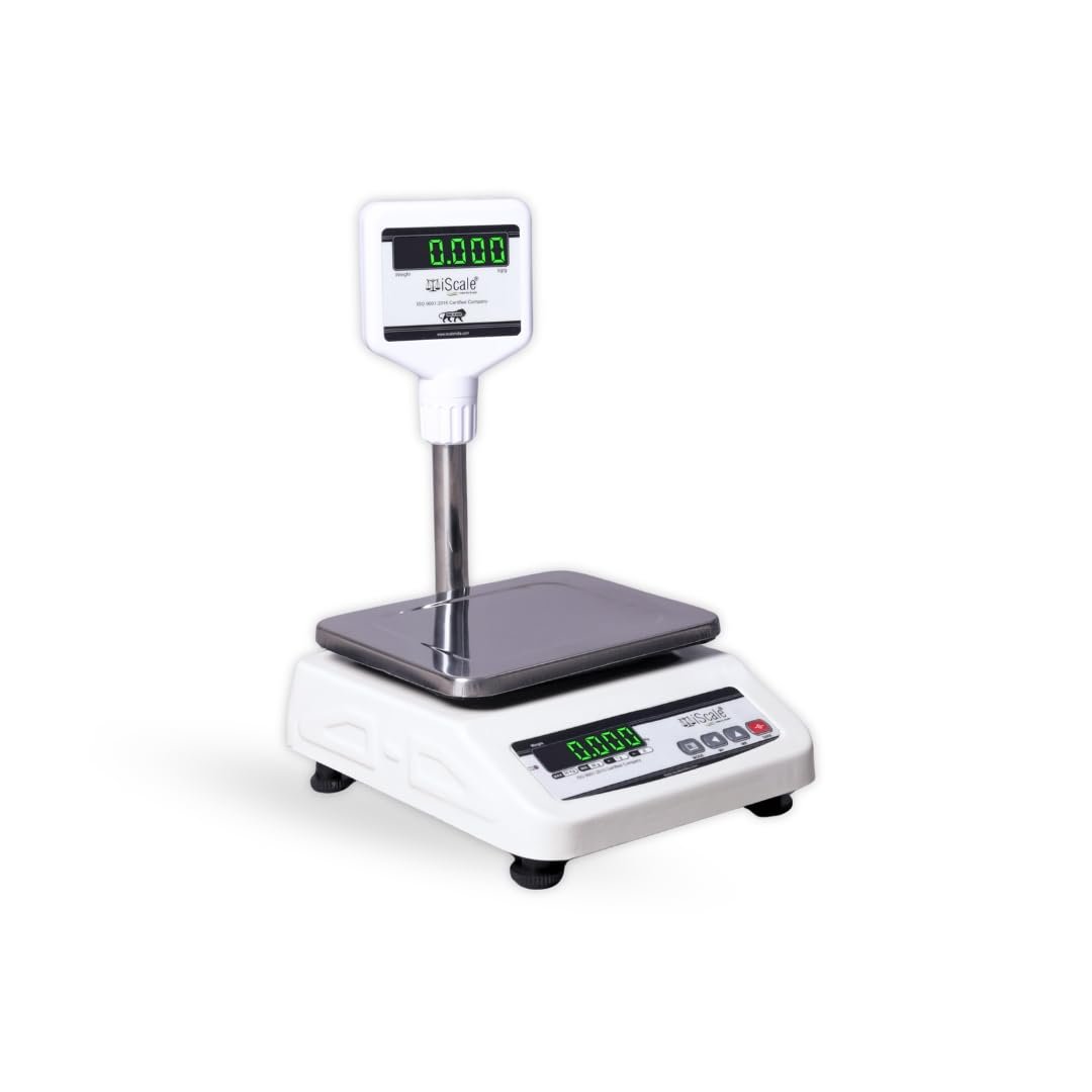 iScale i-04P, 30kg x 1g commercial scale with stamp & certificate, 175x225mm SS Pan, Front & Back Green Display, Rechargeable