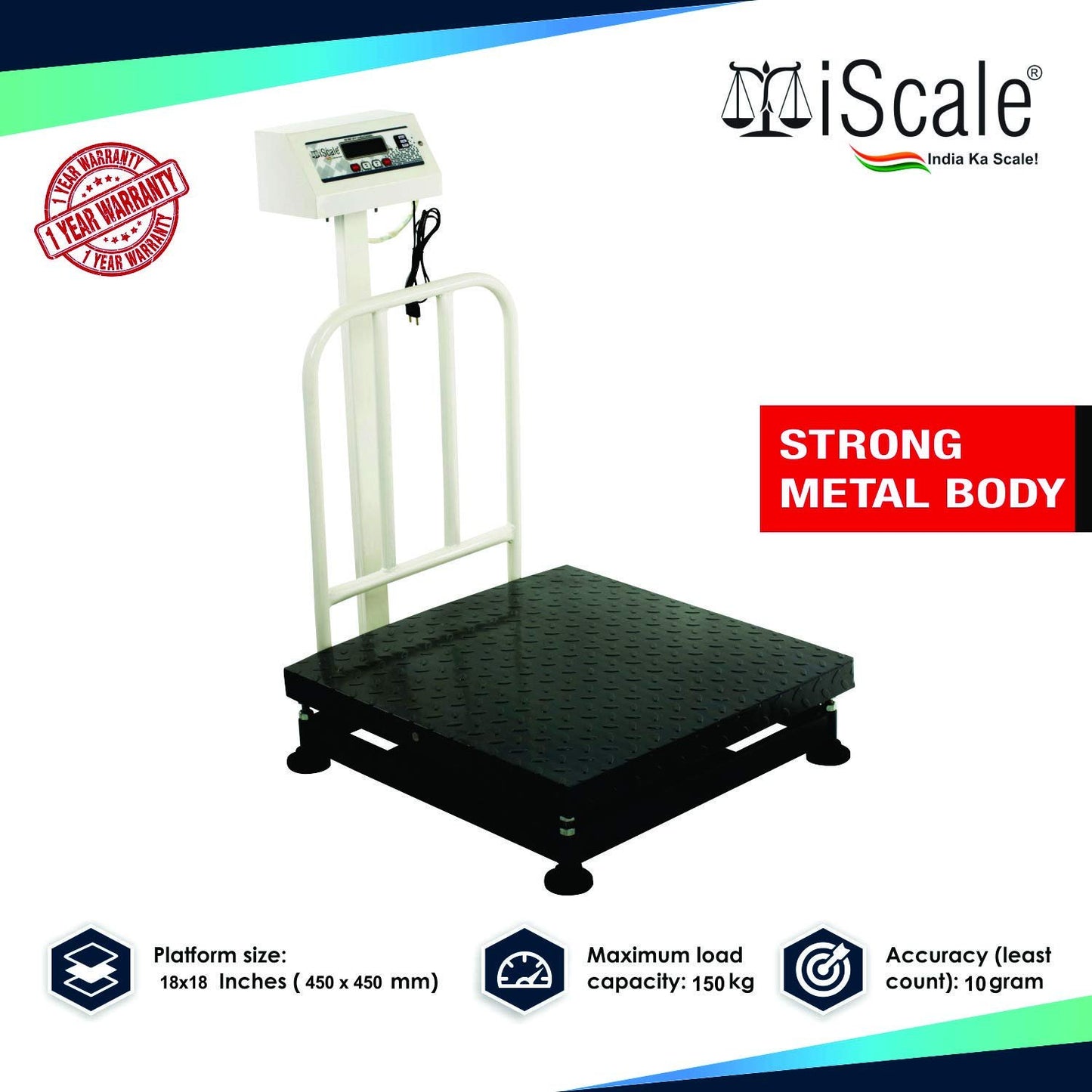 iScale ISP-150M Capacity 150kg x 20g Accuracy,Electronic Weighing Scale with Front Back Double Display, MS Pan,18x18" with RS232 Serial port for computer connectivity & continues data transmission