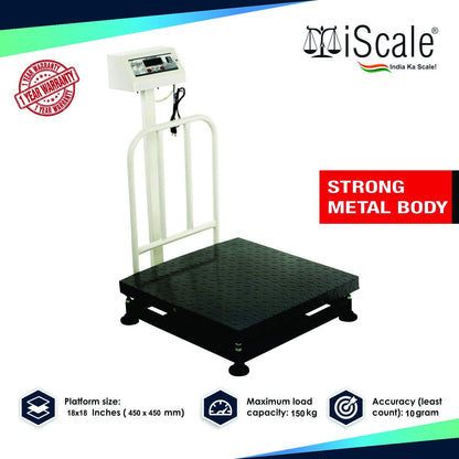 iScale ISP-150M Capacity 150kg x 20g Accuracy,Electronic Weighing Scale with Front Back Double Display, MS Pan,18x18" with RS232 Serial port for computer connectivity & continues data transmission