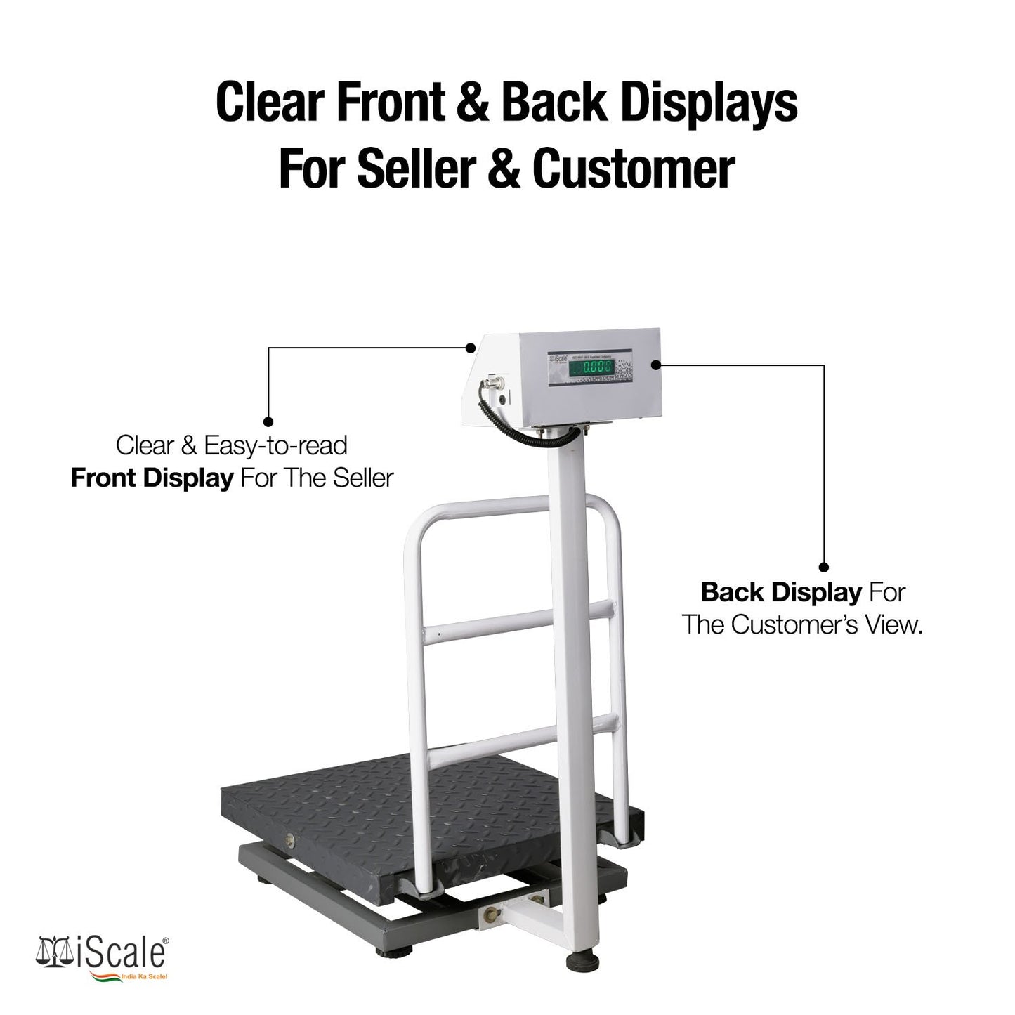 iScale ISP-150M, 150kg x 20g platform scale, 450x450mm MS Pan, Front & Back Green Display, Chargeable