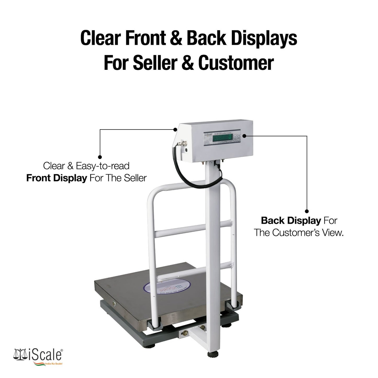 iScale ISP-150S, 150kg x 20g platform scale, 450x450mm SS Pan, Front & Back Green Display, Chargeable