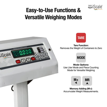 iScale ISP-1000M, 1000kg x 100g/ 500kgX50g platform scale, 750x750mm MS Pan, Front & Back Green Display, Chargeable