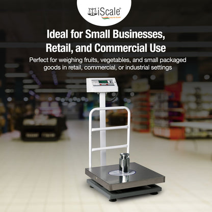 iScale ISP-150S, 150kg x 20g platform scale, 450x450mm SS Pan, Front & Back Green Display, Chargeable