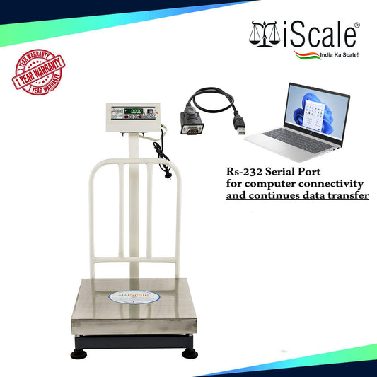 iScale ISP-200s Capacity 200kg x 20g Accuracy,Electronic Weighing Scale with Front Back Double Display, SS Pan,20x20" with RS232 Serial port for computer connectivity & continues data transmission