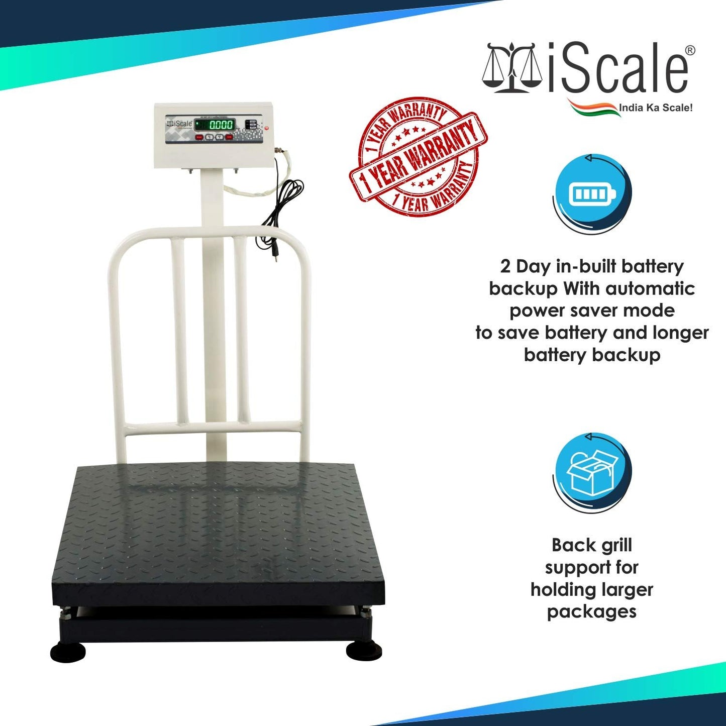 iScale ISP-200M Capacity 200kg x 20g Accuracy,Electronic Weighing Scale with Front Back Double Display, MS Pan,20x20" with RS232 Serial port for computer connectivity & continues data transmission