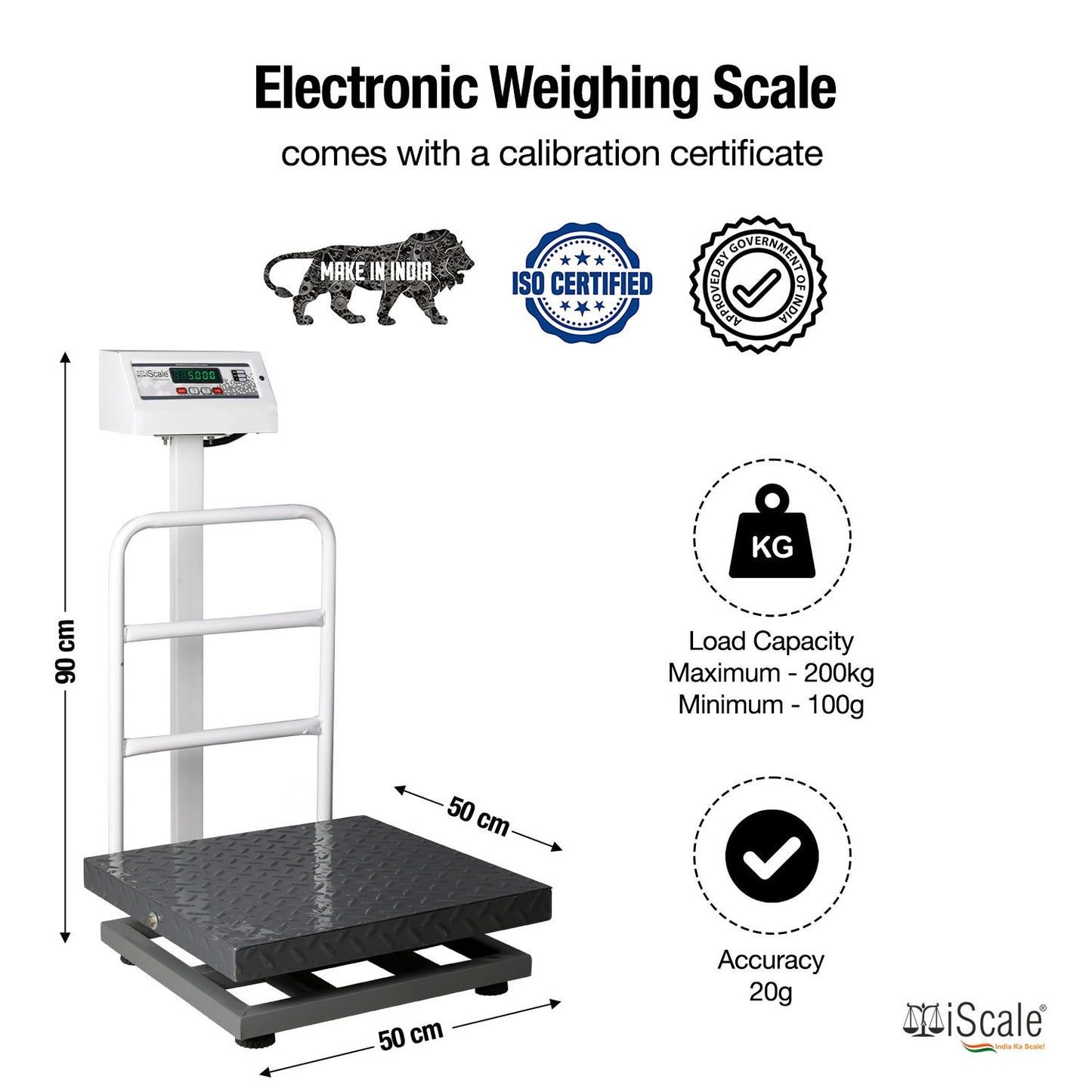 iScale ISP-200M, 200kg x 20g platform scale, 500x500mm MS Pan, Front & Back Green Display, Chargeable