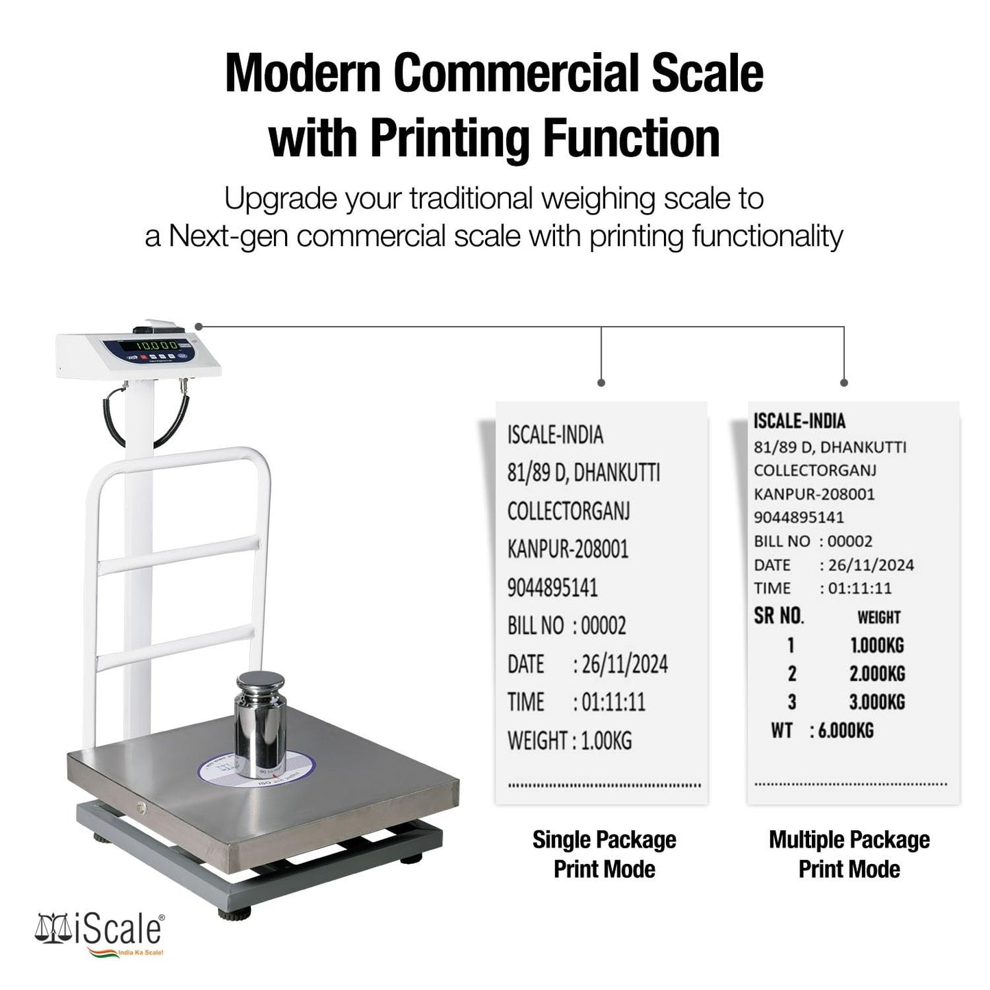 iScale P-500S: 500kg x 50g Commercial Scale with Weight Slip Printing by Built-in Thermal Printer, 600x600mm Stainless Steel Platform, Calibration Certificate Included