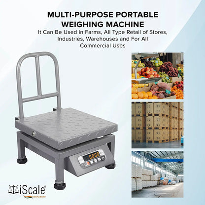 iScale i-21, 50kg x 5g commercial portable scale with stamp & certificate, 300x300mm MS Pan, Front & Back Red Display, Chargeable