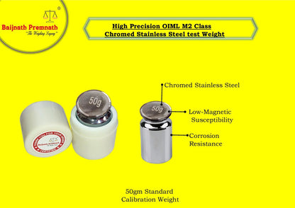Baijnath Premnath 50g OIML M2 Class Stainless Steel Standard Test weight for Testing & Calibration with NABL Certificate, Precision 30mg with ABS container