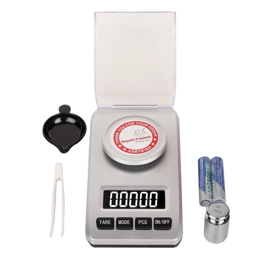 Baijnath Premnath Atom A204 50g x 0.001g (1mg) Max deviation +-6mg, Pocket Scale/Analytical Balance - Ideal for Jewelry and Lab Use with Calibration Test Weight(Not A Legal Scale for Commercial use)