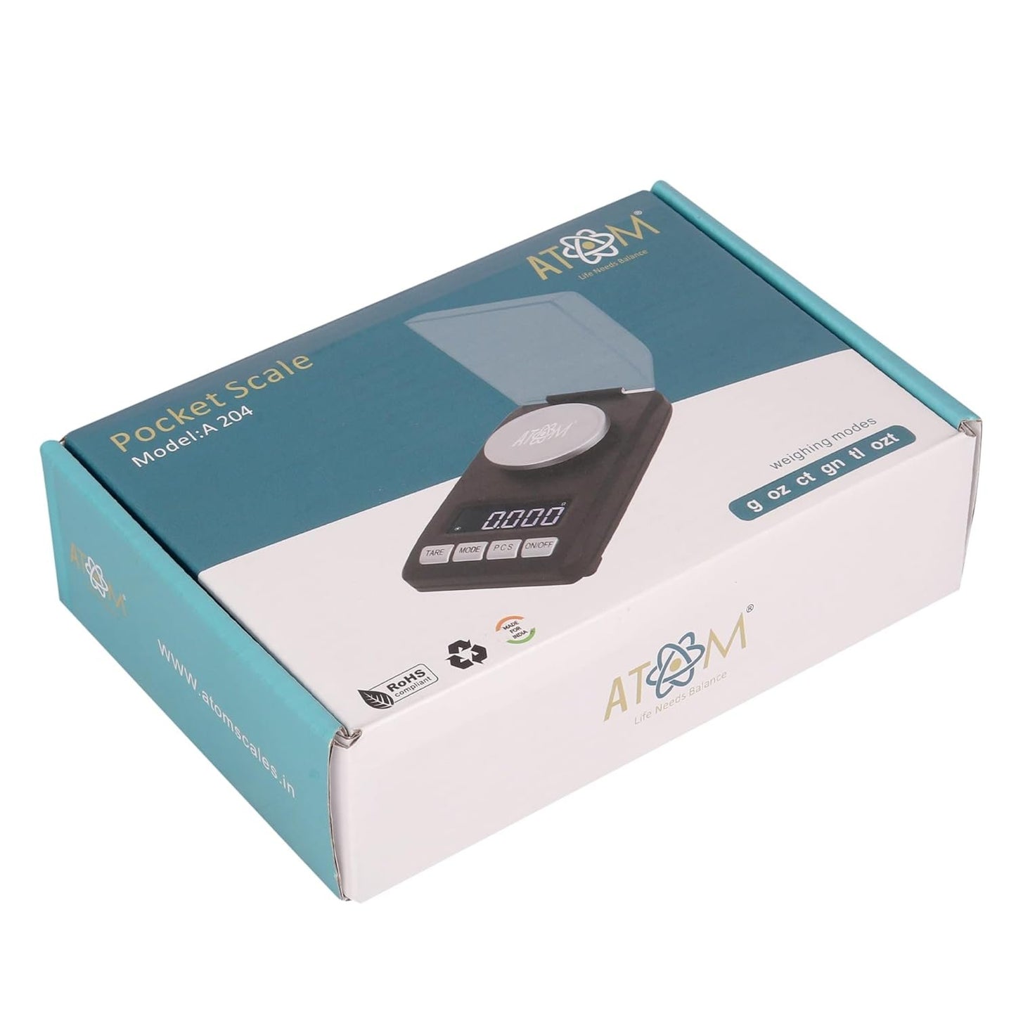 Baijnath Premnath Atom A204 50g x 0.001g (1mg) Max deviation +-6mg, Pocket Scale/Analytical Balance - Ideal for Jewelry and Lab Use with Calibration Test Weight(Not A Legal Scale for Commercial use)
