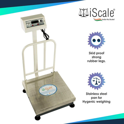 iScale ISP-50S Capacity 50kg x 5g Accuracy,Electronic Weighing Scale with Front Back Double Display, SS Pan,14x14" with RS232 Serial port for computer connectivity & continues data transmission